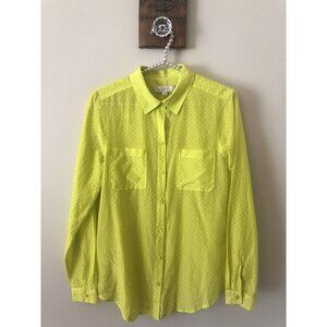 NWT LOFT Womens Size Small Green Polka Dot Blouse Silk Blend Long Sleeve